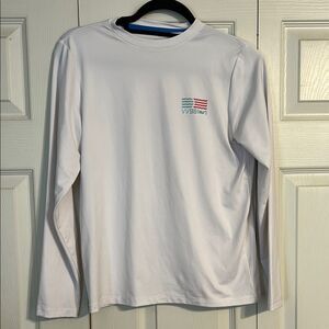 VINEYARD VINES White Blue Boys USA Catboats Long Sleeve Harbor Performance Shirt